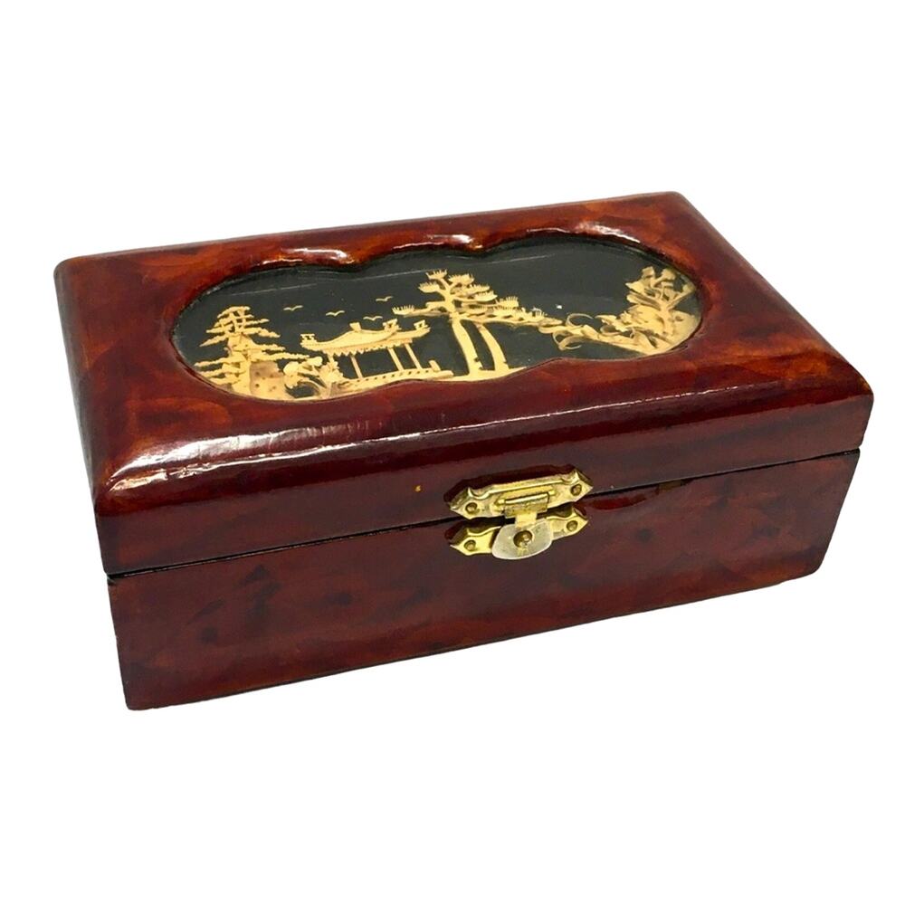 Vintage Asian Oriental Chinese Cork Art Trinket Jewelry Box